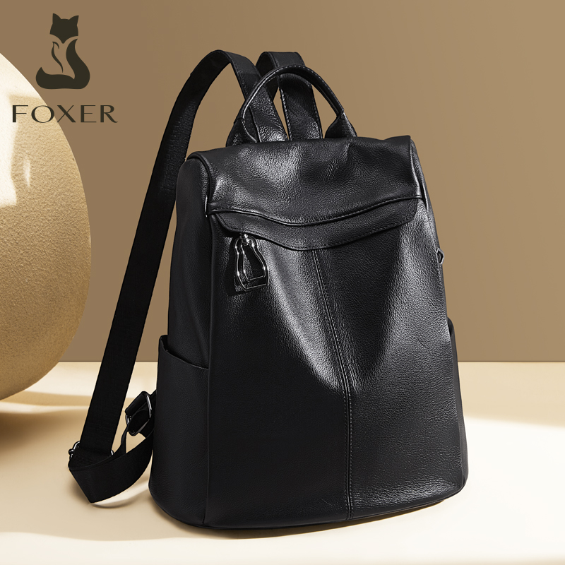 Travel Backpack Anti Theft - FOXER Echt lederen rugzak voor dames