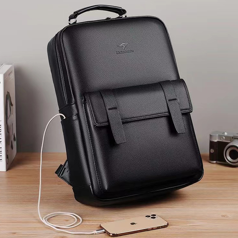 Laptop Backpack 15.6 - Luxe leren herenrugzak met USB-interface, multifunctionele